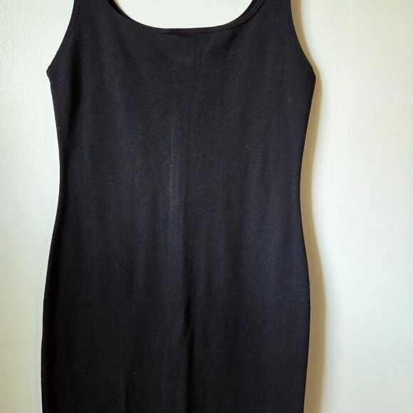 EUC ZARA BLACK SCOOP NECK BODYCON MIDI DRESS MINIMALIST SIZE L - Picture 5 of 14